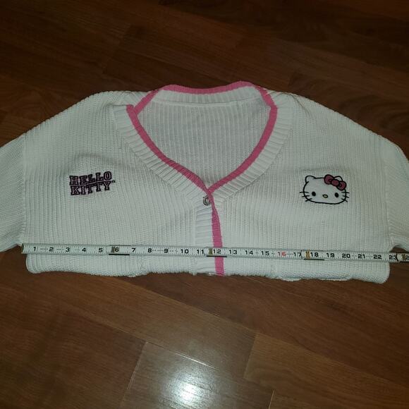 Hello Kitty Knit Cardigan Sweater White Pink Women’s Large - Picture 7 of 8
